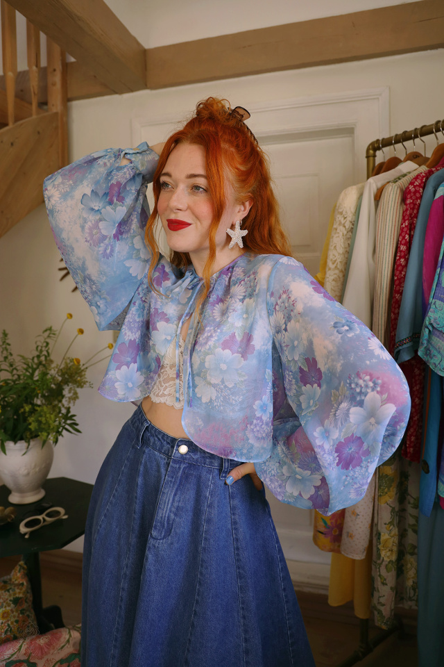 Sheer Floral 70's Vintage Top | S/M