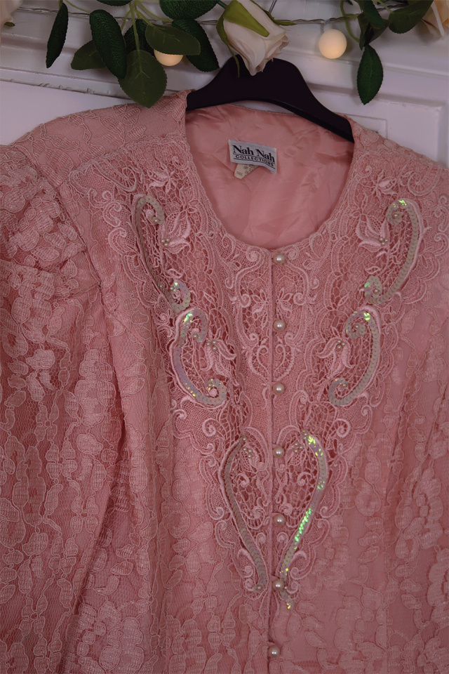 Romantic Pink Lace Vintage Jacket | M
