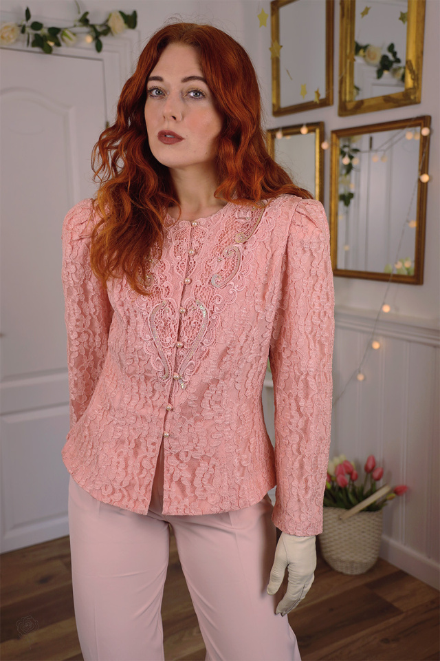 Romantic Pink Lace Vintage Jacket | M