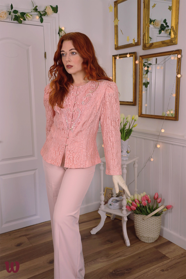 Romantic Pink Lace Vintage Jacket | M