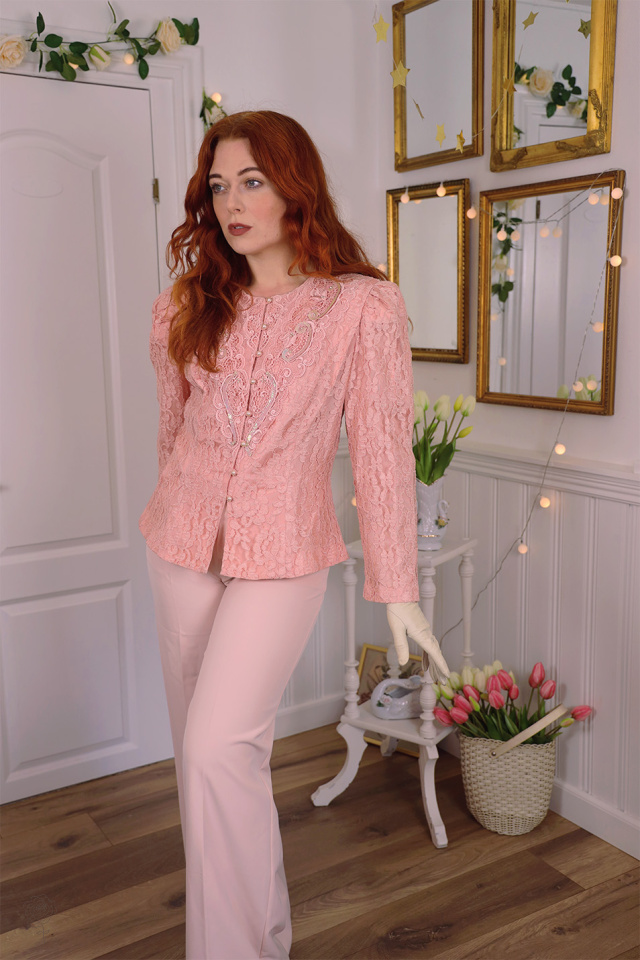 Romantic Pink Lace Vintage Jacket | M