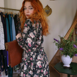 Rose Floral 80's Mini Vintage Dress | M