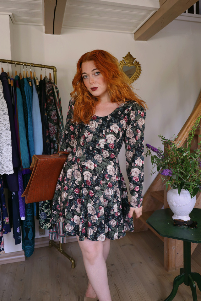 Rose Floral 80's Mini Vintage Dress | M