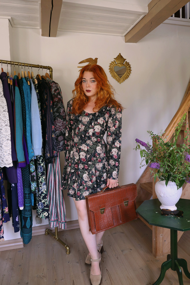 Rose Floral 80's Mini Vintage Dress | M