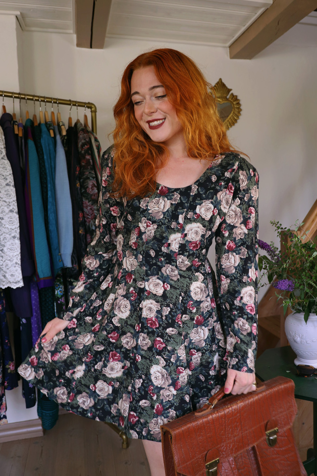 Rose Floral 80's Mini Vintage Dress | M