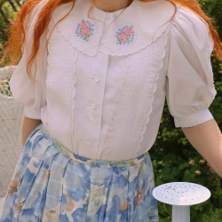 Blue Watercolour Floral Vintage Skirt | M