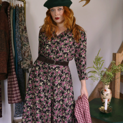 Romantic Purple Floral Vintage Dress | L/XL 