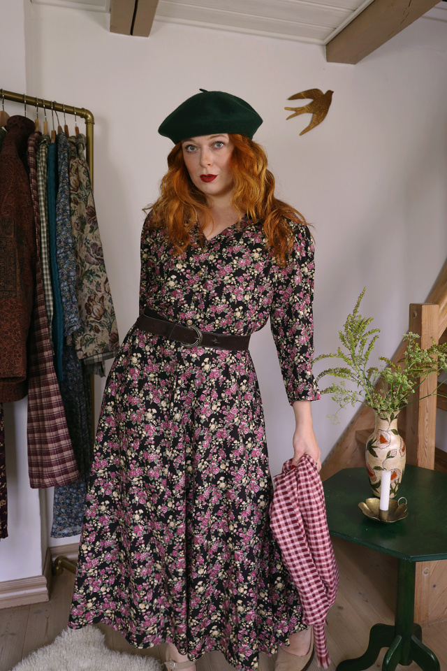 Romantic Purple Floral Vintage Dress | L/XL 