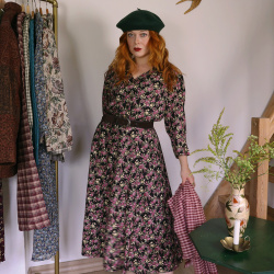 Romantic Purple Floral Vintage Dress | L/XL 