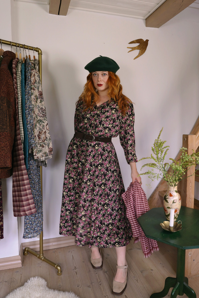 Romantic Purple Floral Vintage Dress | L/XL 