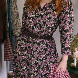 Romantic Purple Floral Vintage Dress | L/XL 