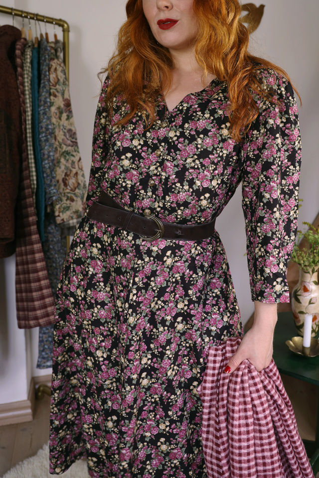 Romantic Purple Floral Vintage Dress | L/XL 