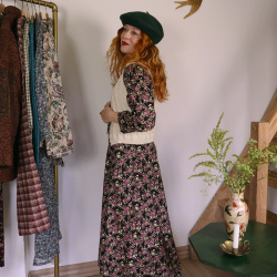Romantic Purple Floral Vintage Dress | L/XL 