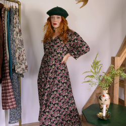Romantic Purple Floral Vintage Dress | L/XL 