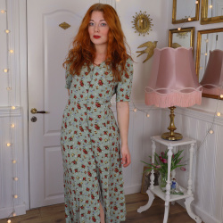 Light Green Red Floral 90's Vintage Dress | M