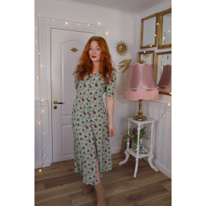 Light Green Red Floral 90's Vintage Dress | M