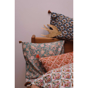 Sage Green Velvet & Block Print Cushion Cover