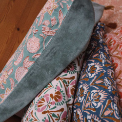 Sage Green Velvet &amp; Block Print Cushion Cover