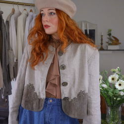 Linen Leather Floral Vintage Jacket | M/L