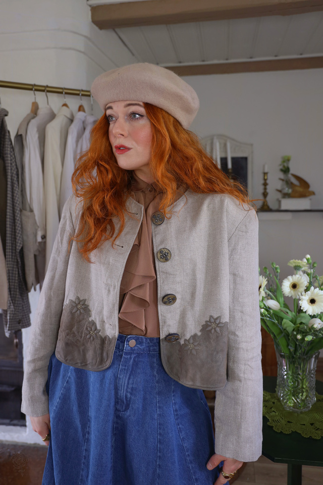 Linen Leather Floral Vintage Jacket | M/L