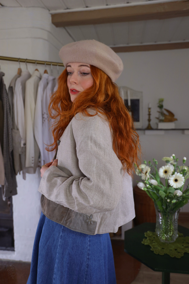 Linen Leather Floral Vintage Jacket | M/L