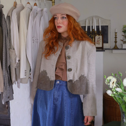 Linen Leather Floral Vintage Jacket | M/L