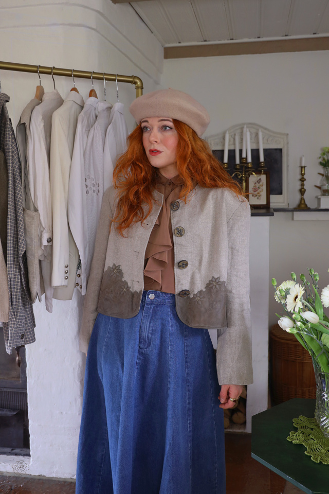 Linen Leather Floral Vintage Jacket | M/L