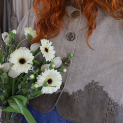 Linen Leather Floral Vintage Jacket | M/L