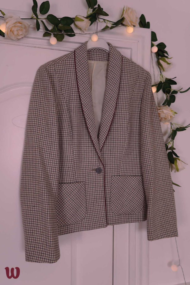 Cream &amp; Grey Plaid Blazer Jacket | S