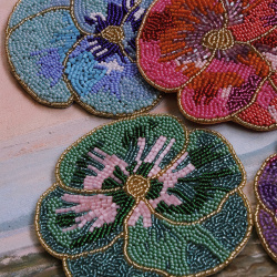 Set of 4 Beaded Pansy Coasters 