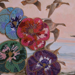 Set of 4 Beaded Pansy Coasters 