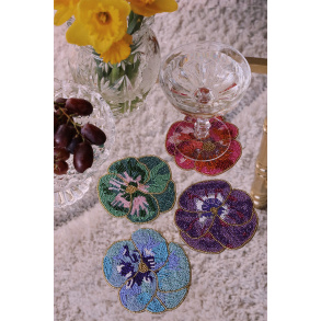 Set of 4 Beaded Pansy Coasters 