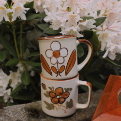 Set of Two Handpainted Retro Mugs 