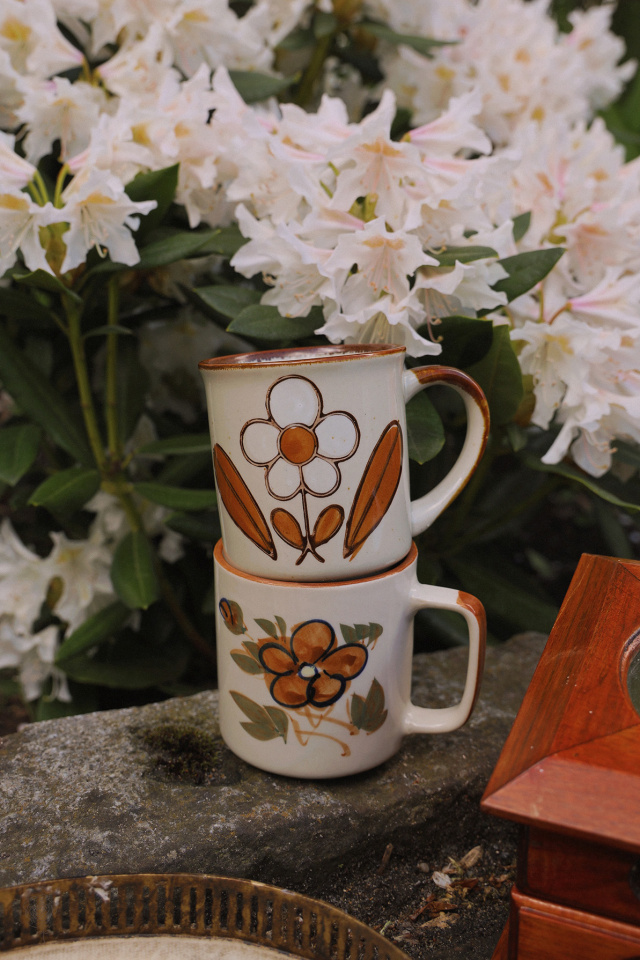 Set of Two Handpainted Retro Mugs 