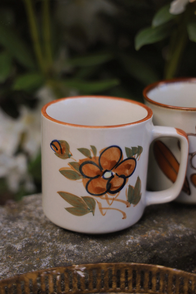 Set of Two Handpainted Retro Mugs 