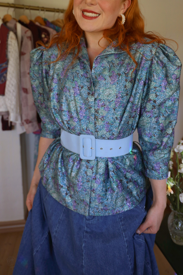 Shimmery Teal 80's Vintage Blazer Jacket | L