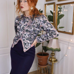 Shiny Purple Floral Vintage Blazer Jacket | S