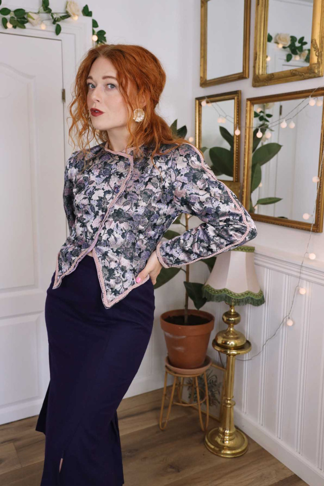 Shiny Purple Floral Vintage Blazer Jacket | S