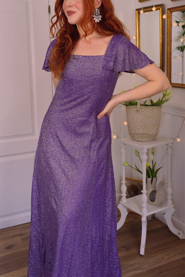 Shiny Purple 70's Maxi Dress | M