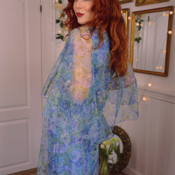 Blue &amp; Green Floral 70's Gown | S/M