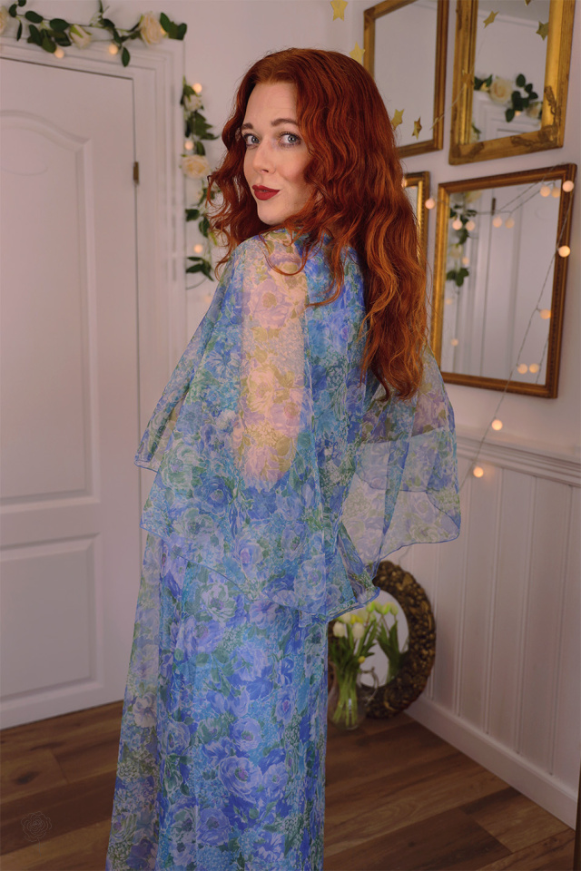 Blue &amp; Green Floral 70's Gown | S/M
