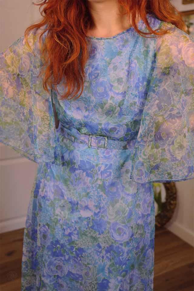 Blue &amp; Green Floral 70's Gown | S/M