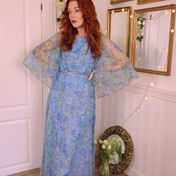 Blue &amp; Green Floral 70's Gown | S/M
