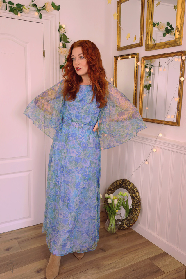 Blue &amp; Green Floral 70's Gown | S/M