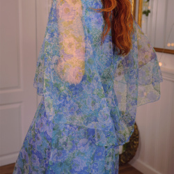 Blue &amp; Green Floral 70's Gown | S/M