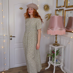 Light Green Tulips 90's Vintage Dress | M