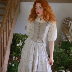 Beige Romantic Linen Vintage Top | S