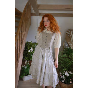 Beige Romantic Linen Vintage Top | S