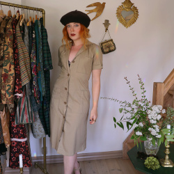 Sand Coloured Vintage Dress | S