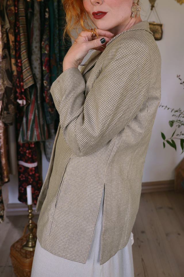 Beige Small Houndstooth Vintage Blazer | M